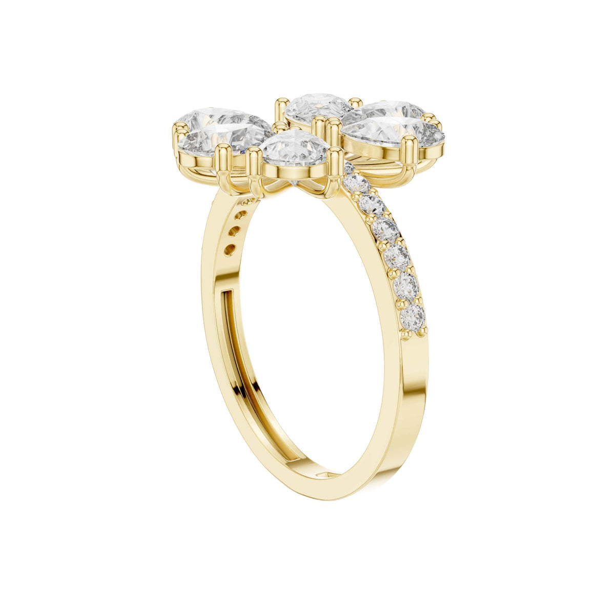 Pear Cut Floral Cluster Lab Diamond Statement Ring - View 10