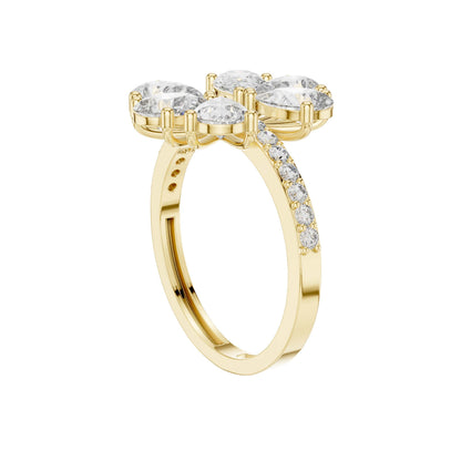 Pear Cut Floral Cluster Lab Diamond Statement Ring - View 10