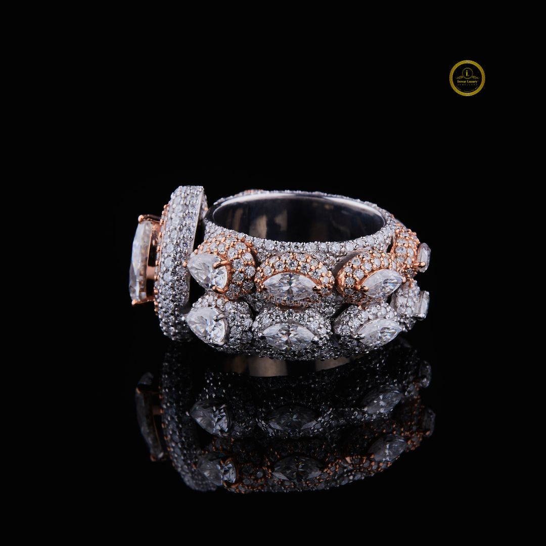 full hip hop pear shape lab grown diamond ring with round cut and marquise diamond ring by ivevar - view 3