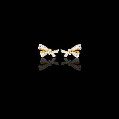Exquisite Round Moissanite Radiant Ribbon Diamond Bow Stud with Sparkling Glamour Earring