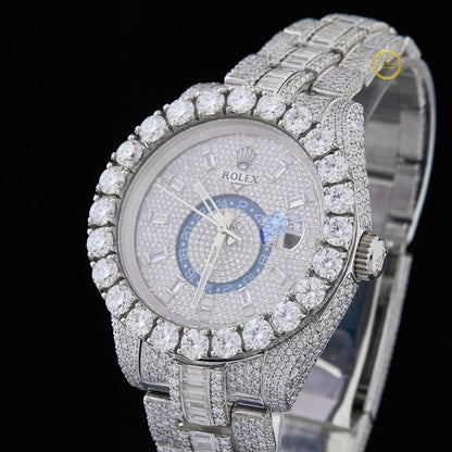 Full Iced Out Diamond Watch with Baguette Links Big Date & 24-Hour Dial - View 2