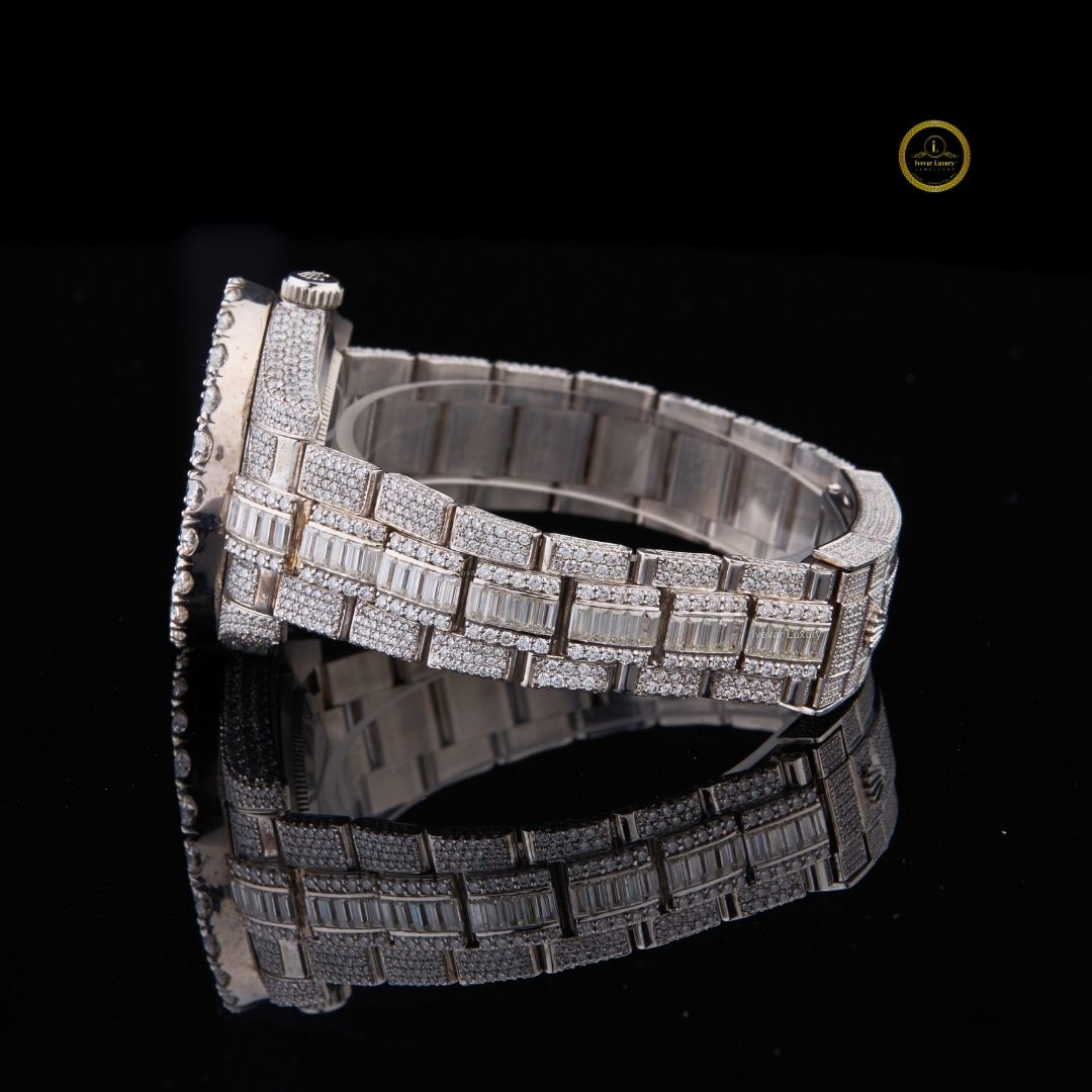 full iced out diamond watch with baguette links big date & 24-hour dial - view 3