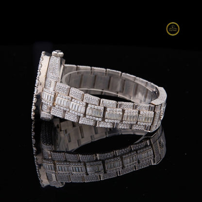 Full Iced Out Diamond Watch with Baguette Links Big Date & 24-Hour Dial - View 3