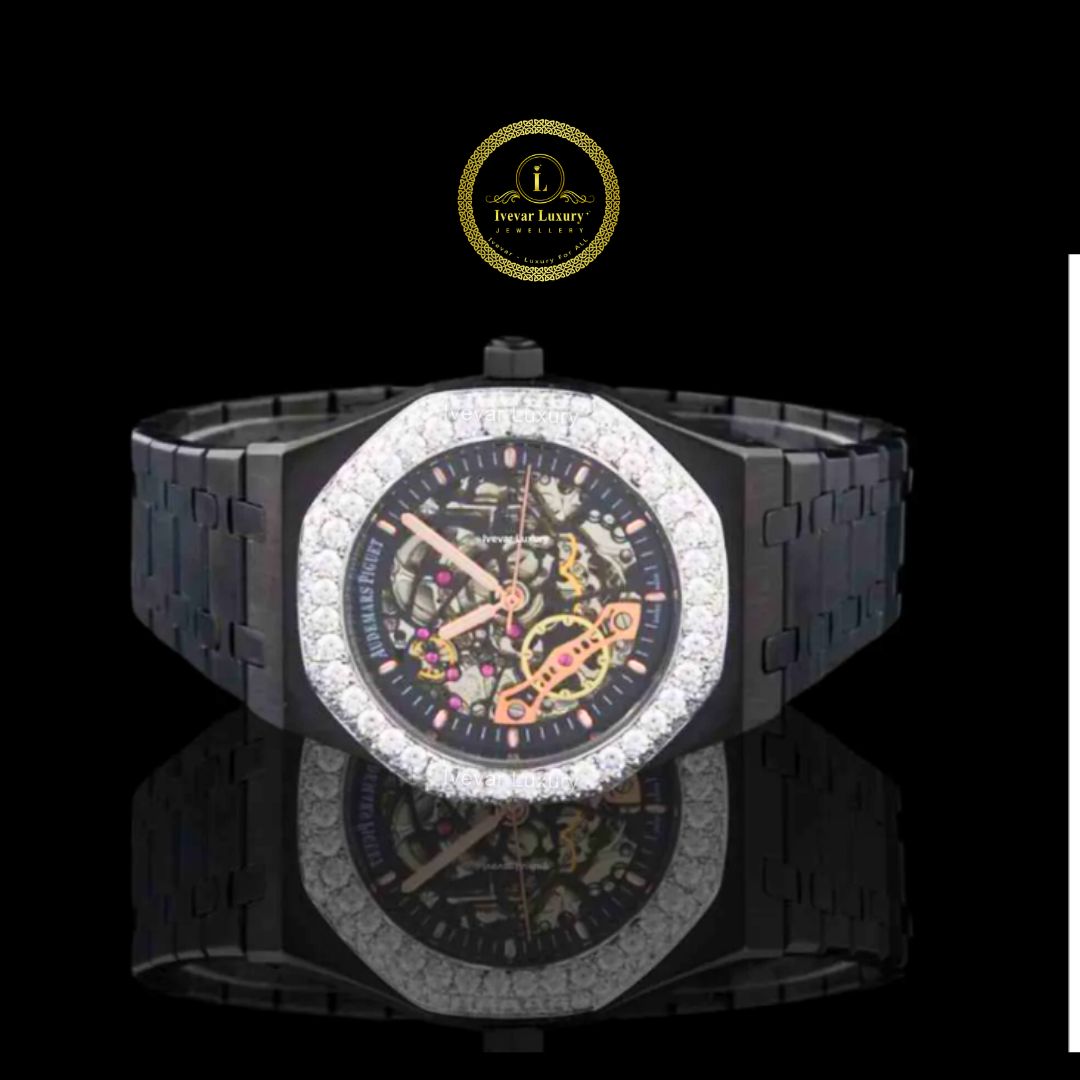 ivevar big dial lab grown diamond watch full iced out hip-hop luxury for men