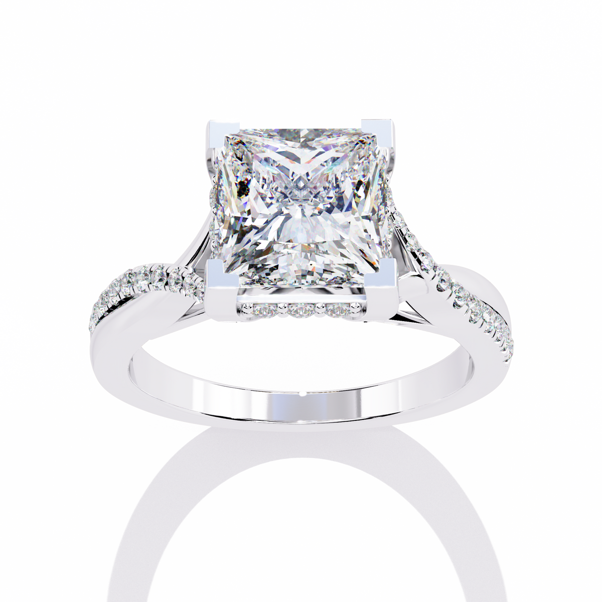 princess cut split shank pave lab diamond ring - view 7
