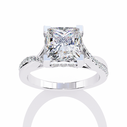 Princess Cut Split Shank Pave Lab Diamond Ring - View 7