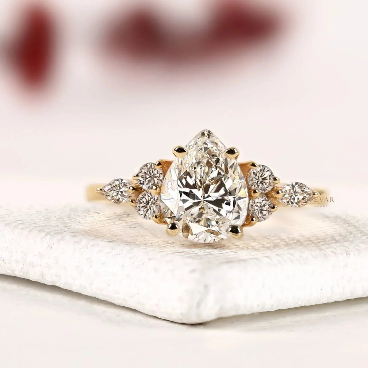 Pear Cut Cluster Setting Lab Diamond Engagement Ring