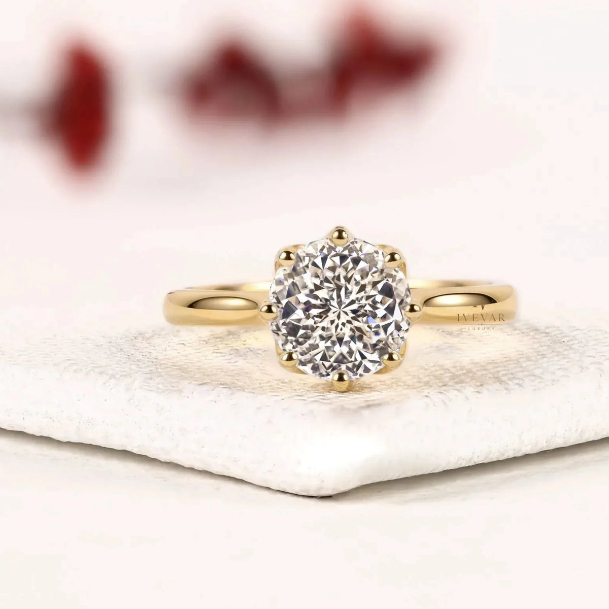 solitaire setting round cut lab diamond engagement ring