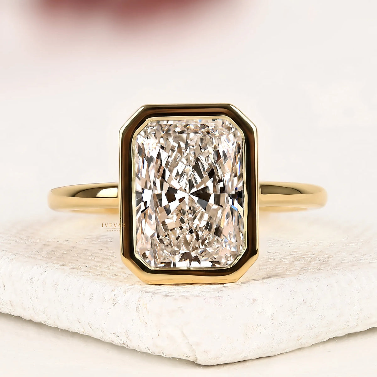 Modern Radiant Cut Lab Diamond Bezel Solitaire Ring