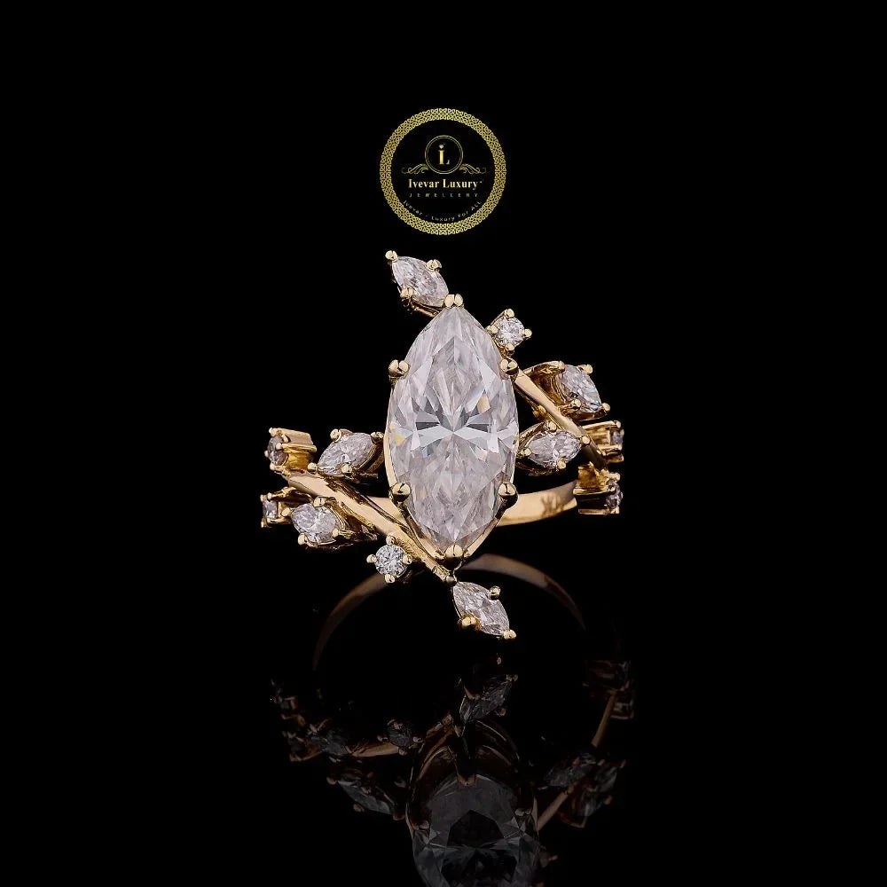 marquise lab diamond floral cluster statement ring