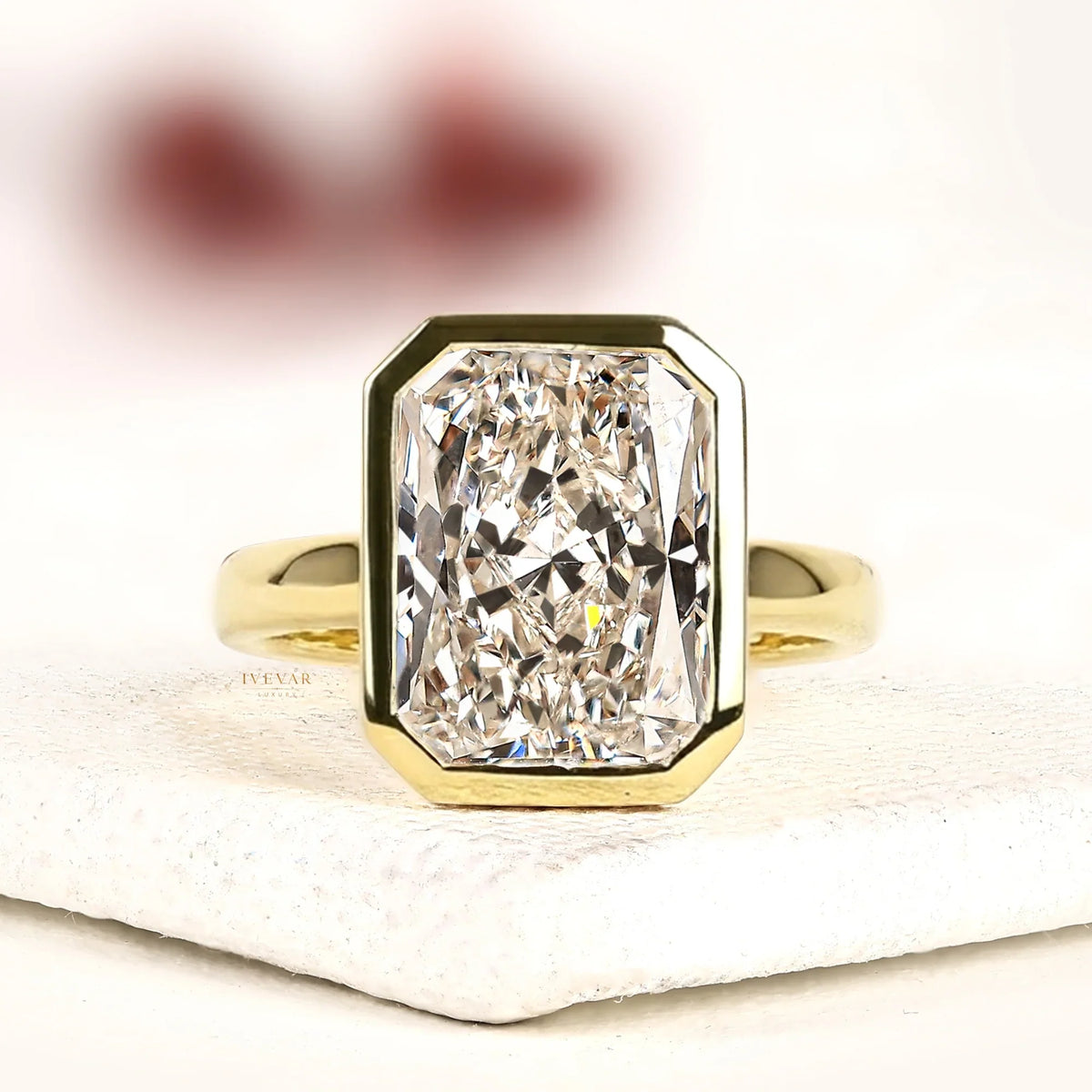 radiant cut lab diamond bezel set solitaire ring