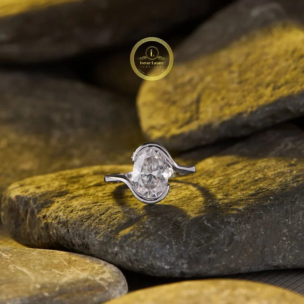 oval bezel half set lab diamond solitaire promise ring