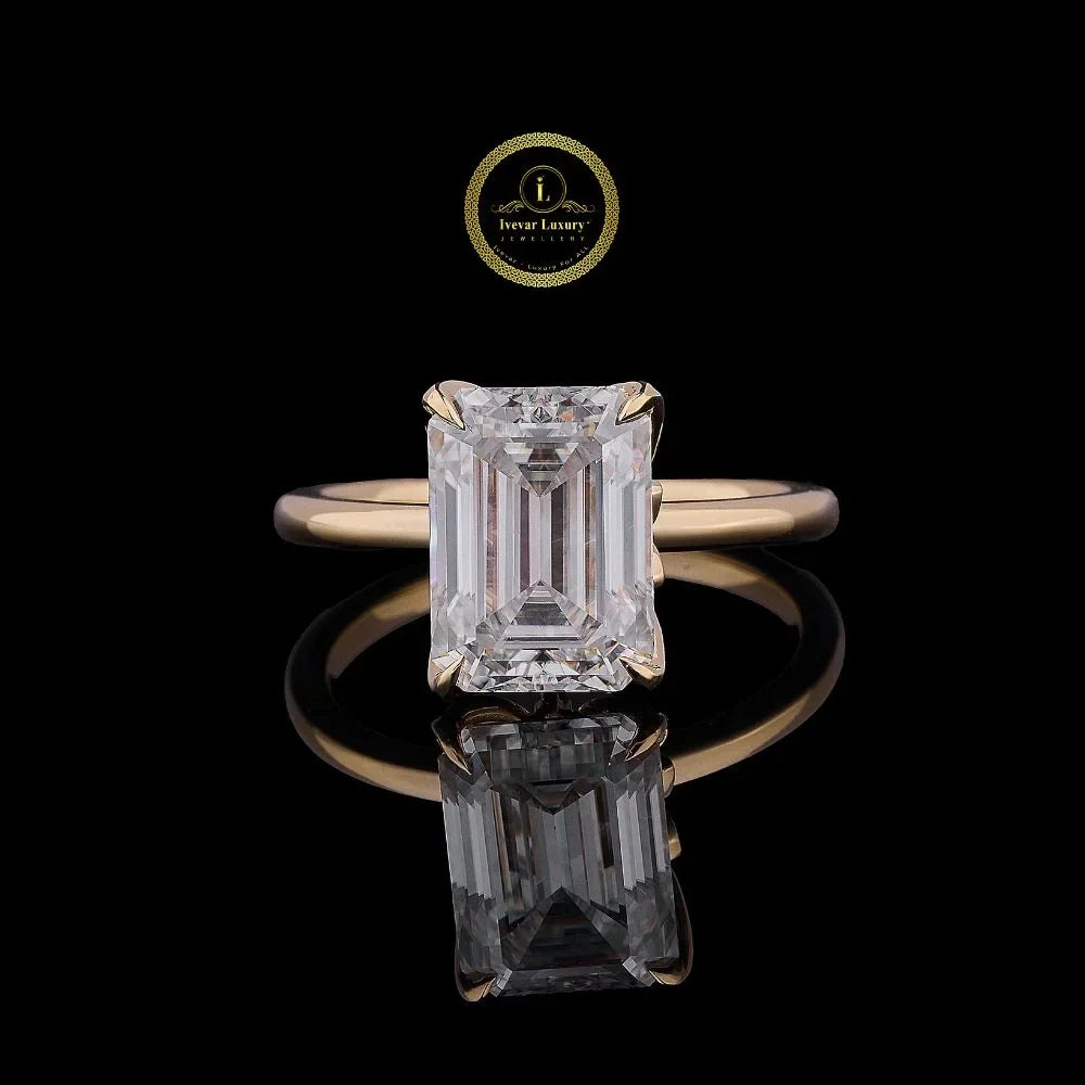 solitaire emerald lab diamond cathedral engagement ring