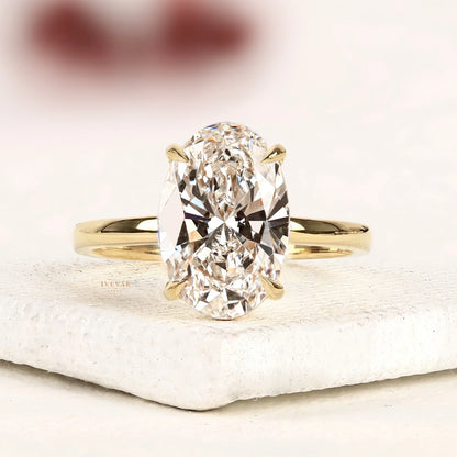 Oval Cut Lab Diamond Solitaire Ring with Cathedral Setting