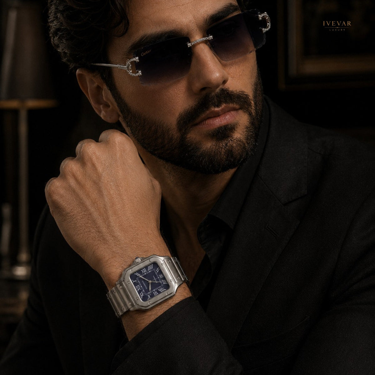 Royal Prestige Set – Blue Dial Luxury Watch And Crystal-Accent Sunglasses By Ivevar - View 2