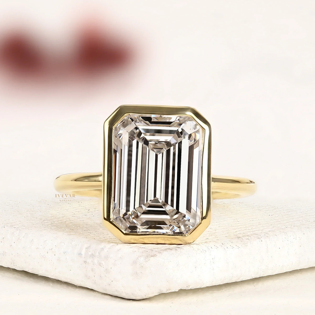 emerald cut lab diamond bezel set solitaire ring
