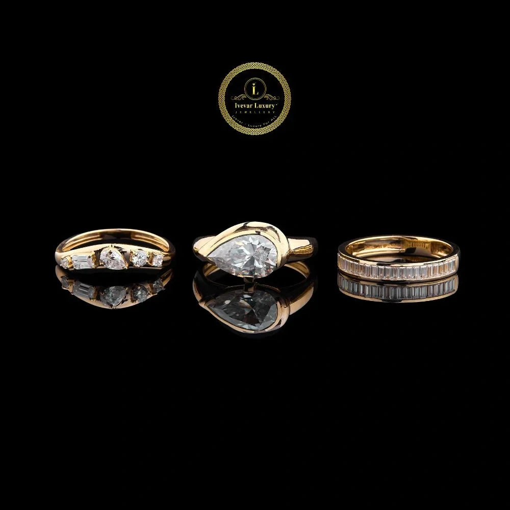 bezel set pear lab diamond solitaire bridal ring set