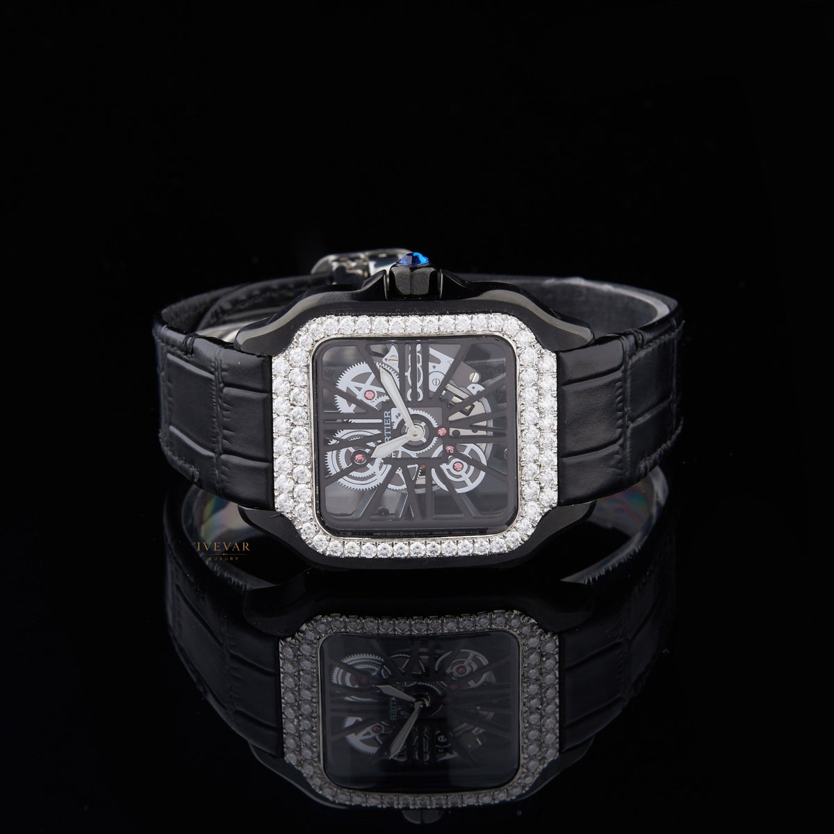 ivevar elite timepiece duo diamond skeleton watch and emerald green luxury watch collection - view 2