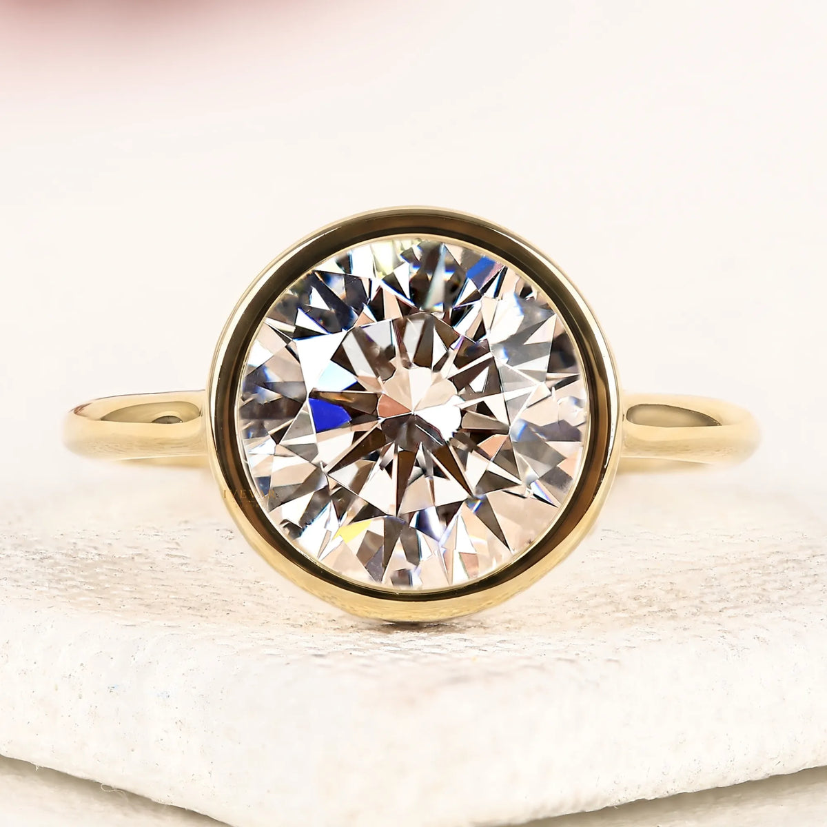 Round Cut Lab Diamond Bezel Set Solitaire Ring
