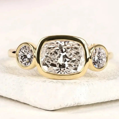 Bezel Setting Three Stone Cushion Lab Diamond Ring