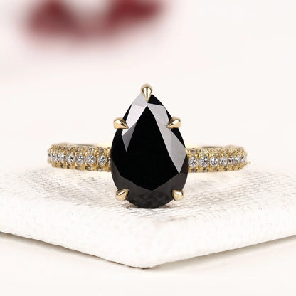 Black Pear Cut Lab Diamond Ring Crafted For Timeless Luxury Ring