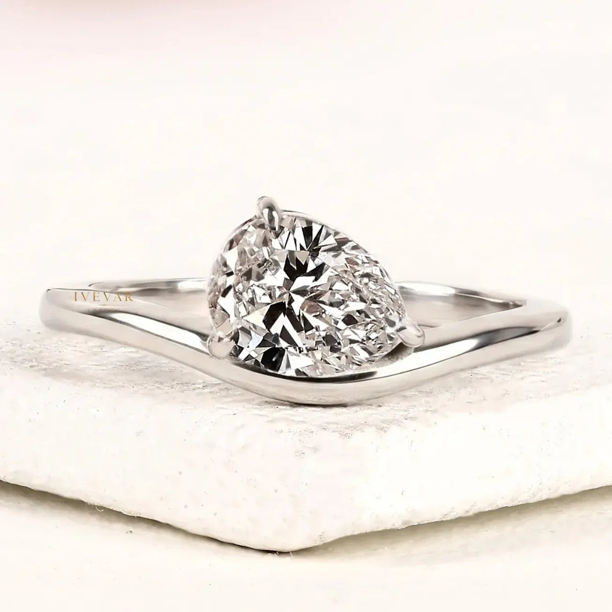 Pear Cut Lab Diamond Solitaire Engagement Ring