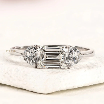 Emerald Cut Three Stone Moissanite Diamond Ring