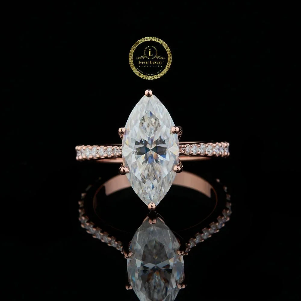 Marquise Cut Lab Diamond Pave Solitaire Ring