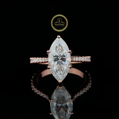 Marquise Cut Lab Diamond Pave Solitaire Ring