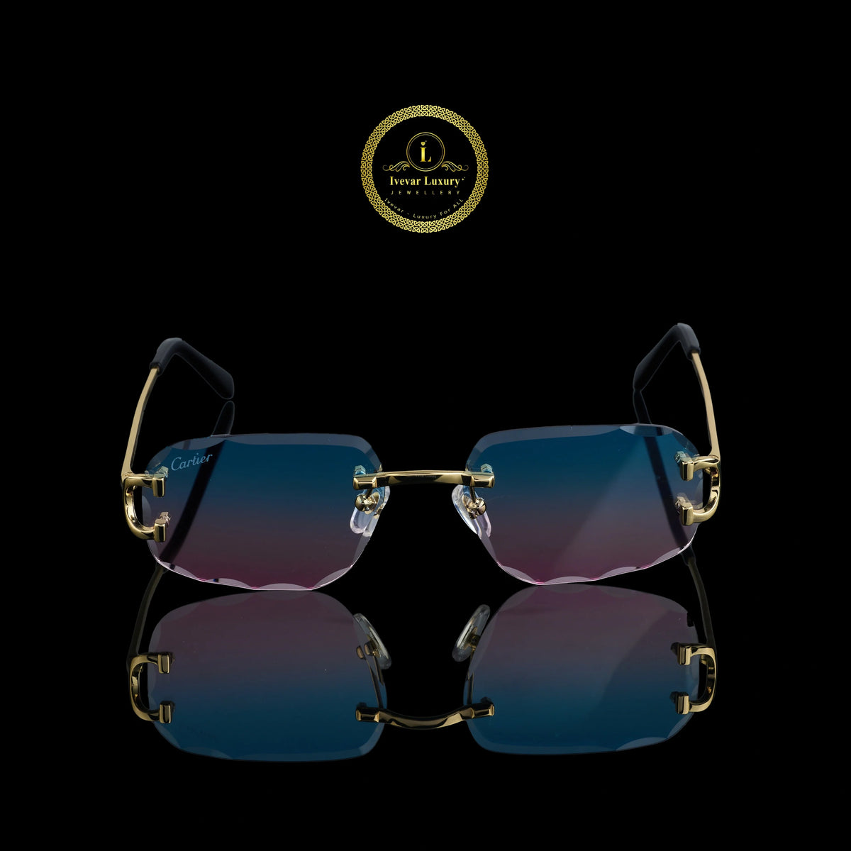 designer style rimless rectangular gradient lens sunglasses