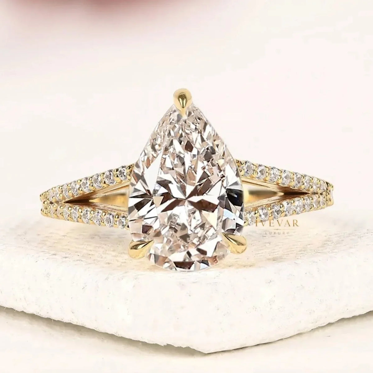 pear cut lab split pave shank engagement ring