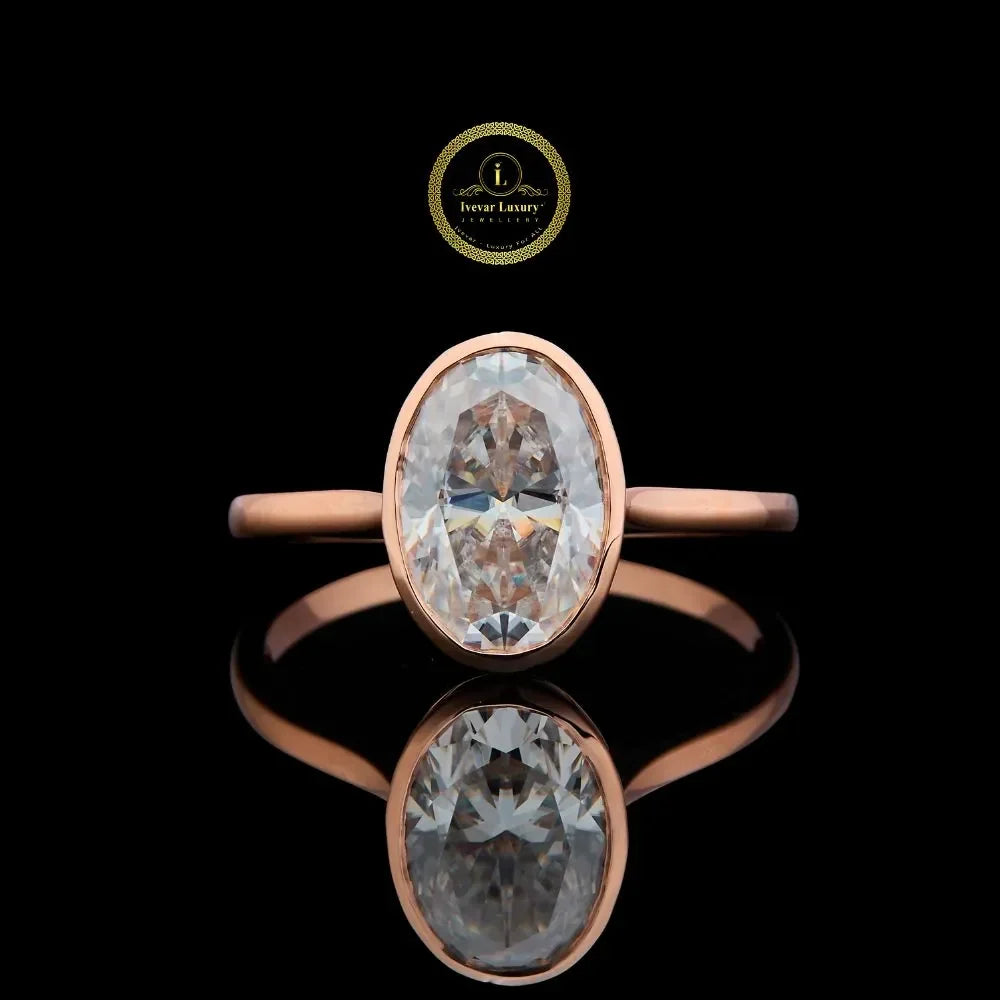 oval cut moissanite diamond bezel set ring