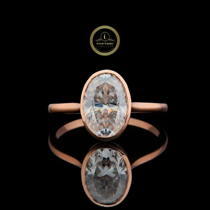 Oval Cut Moissanite Diamond Bezel Set Ring