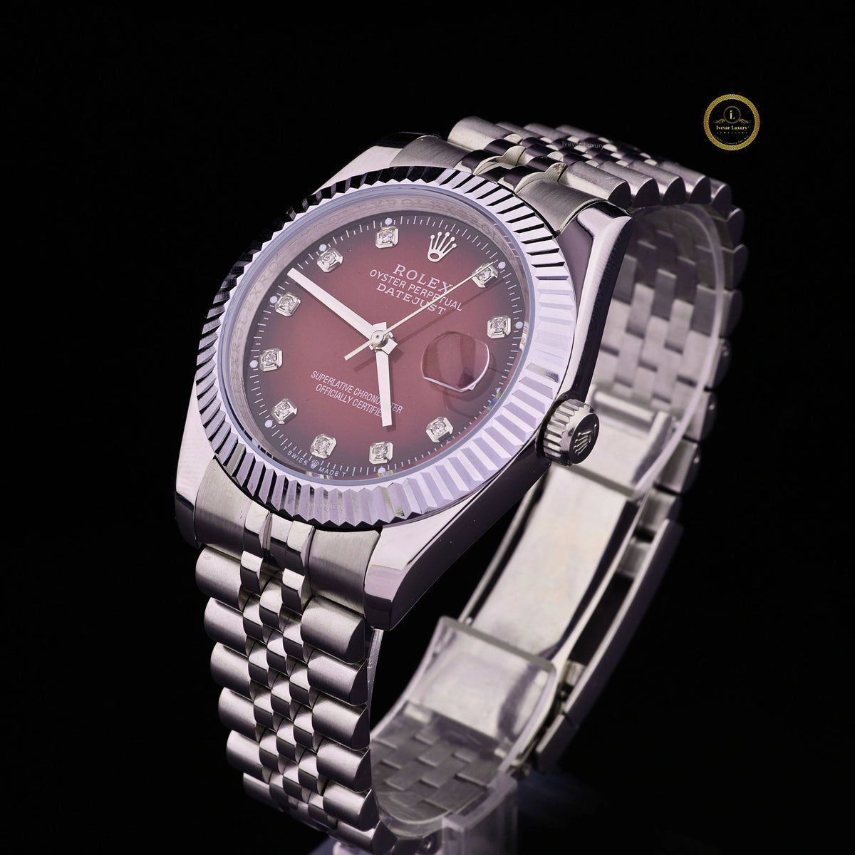 luxury red dial diamond marker automatic watch - view 2