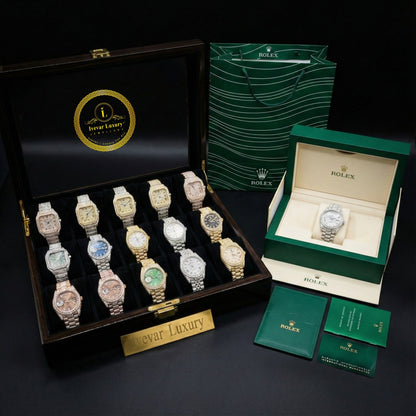 Full Iced Out Two-Tone Moissanite Diamond Watch with Big Date & 24-Hour Dial