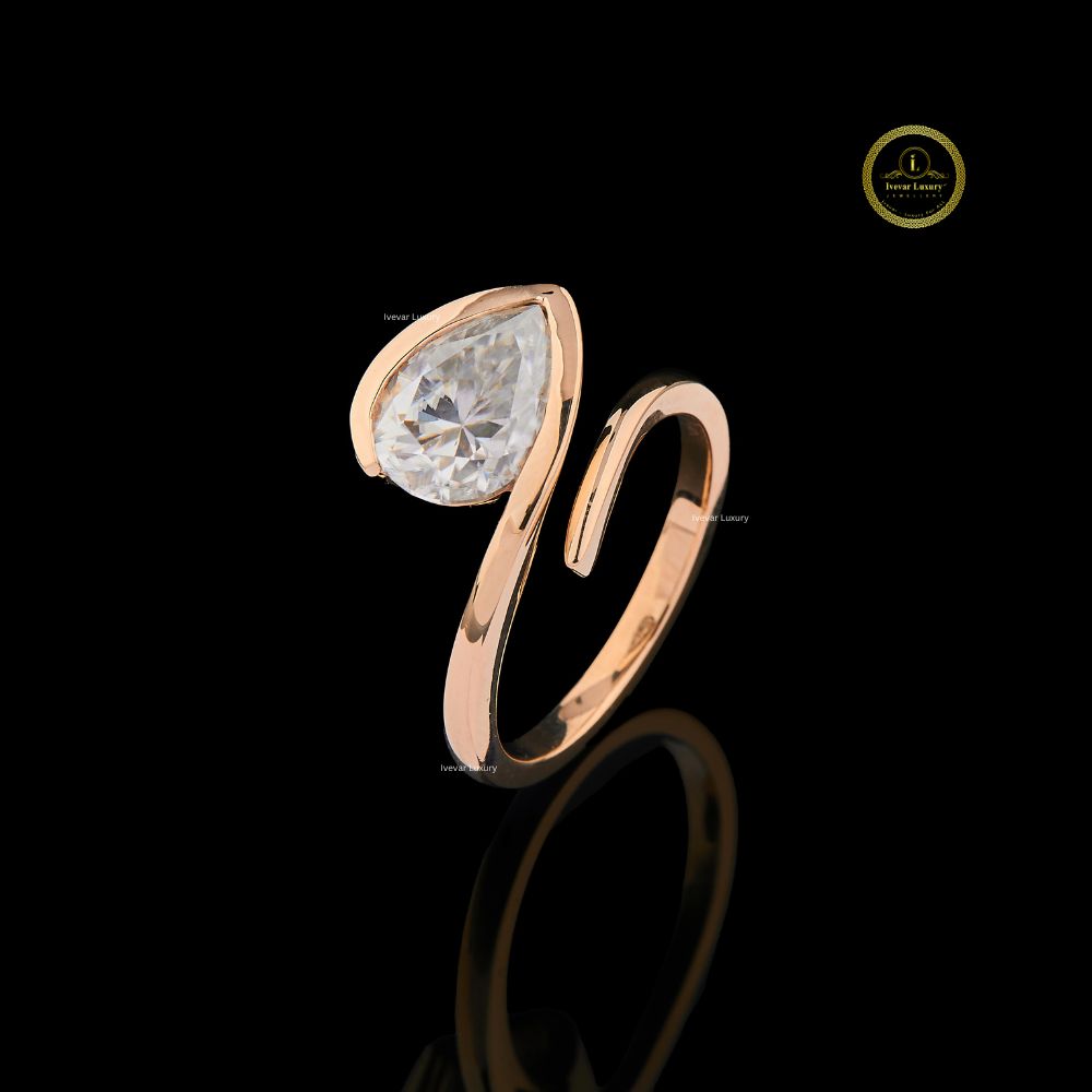 modern pear cut lab diamond bypass solitaire ring - view 2