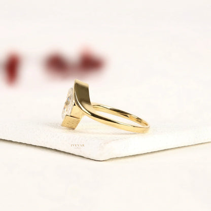 Oval Cut Lab Diamond Bypass Ring with Half Bezel Setting - View 2