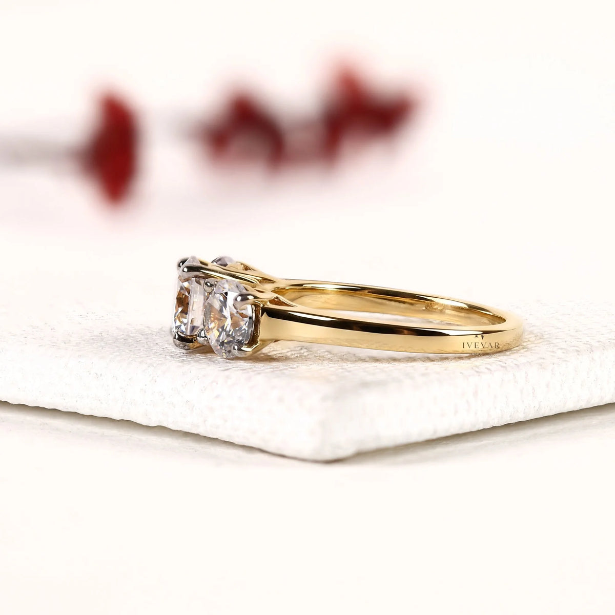 three stone round cut lab diamond engagement ring - view 2