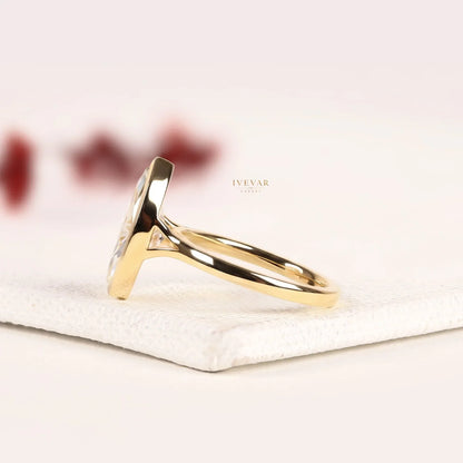 Bezel Set Marquise Cut Lab Split Shank Engagement Ring - View 2