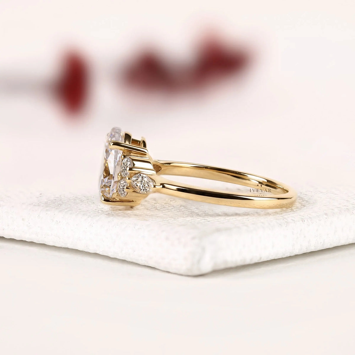 pear cut cluster setting lab diamond engagement ring - view 2