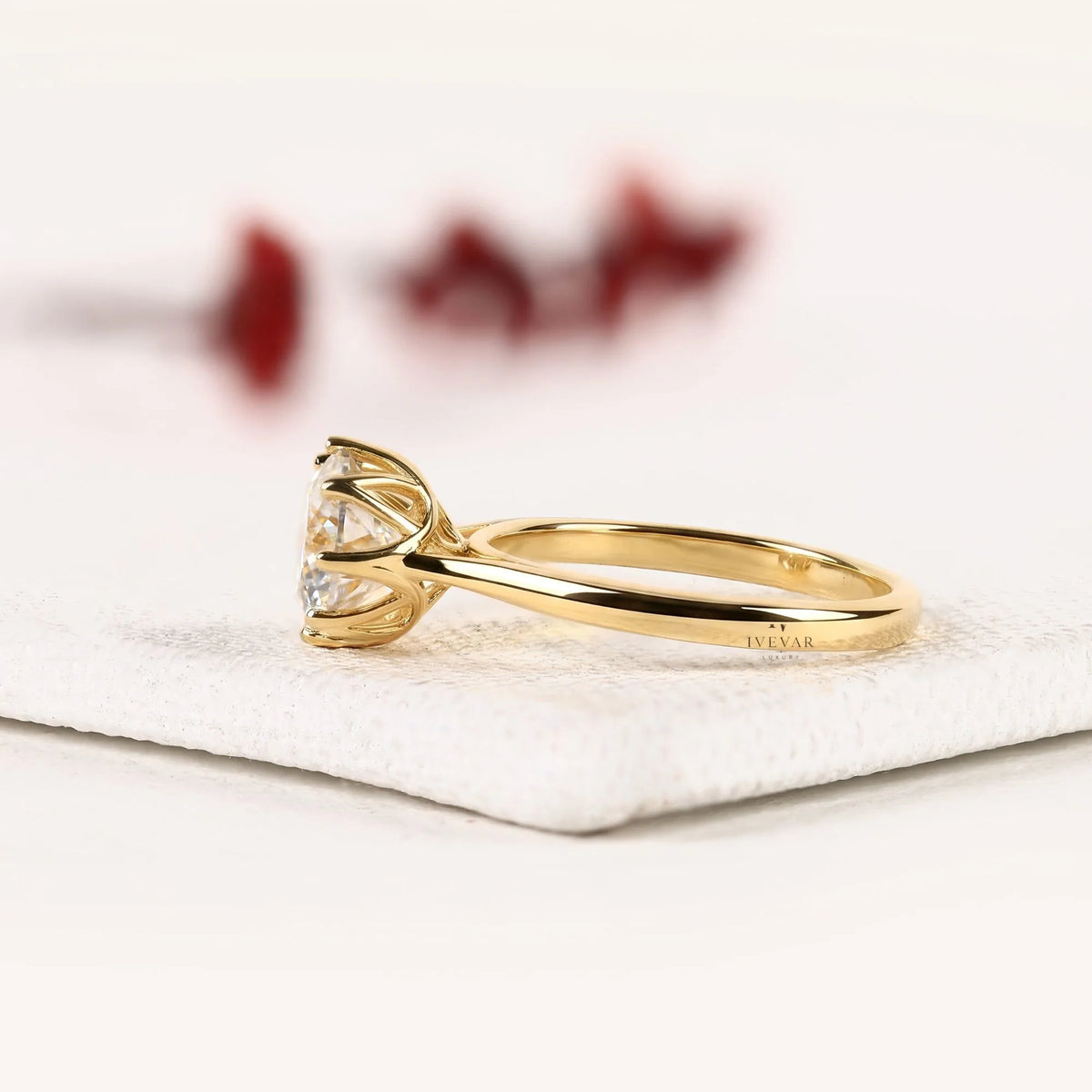 Solitaire Setting Round Cut Lab Diamond Engagement Ring - View 2