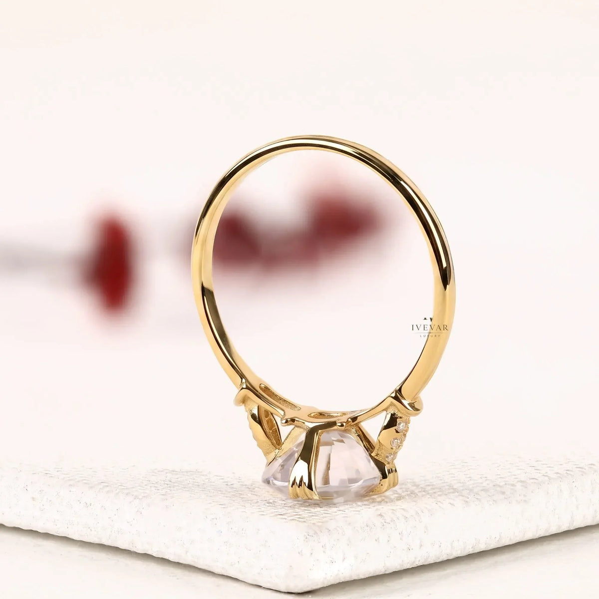 Rose Cushion Moissanite Diamond Solitaire Engagement Ring - View 2