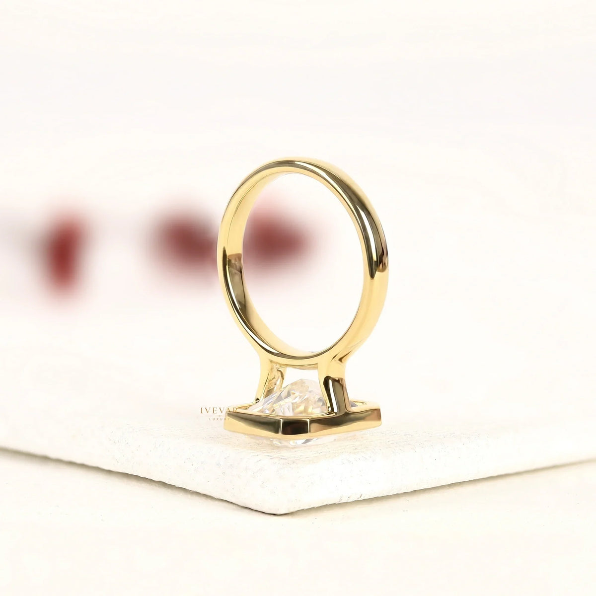 radiant cut lab diamond bezel set solitaire ring - view 2
