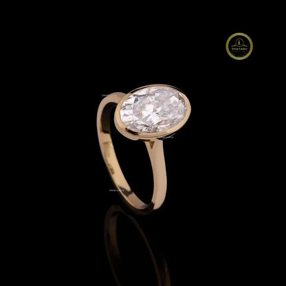 Bezel Set Oval Lab Diamond Solitaire Engagement Ring - View 2