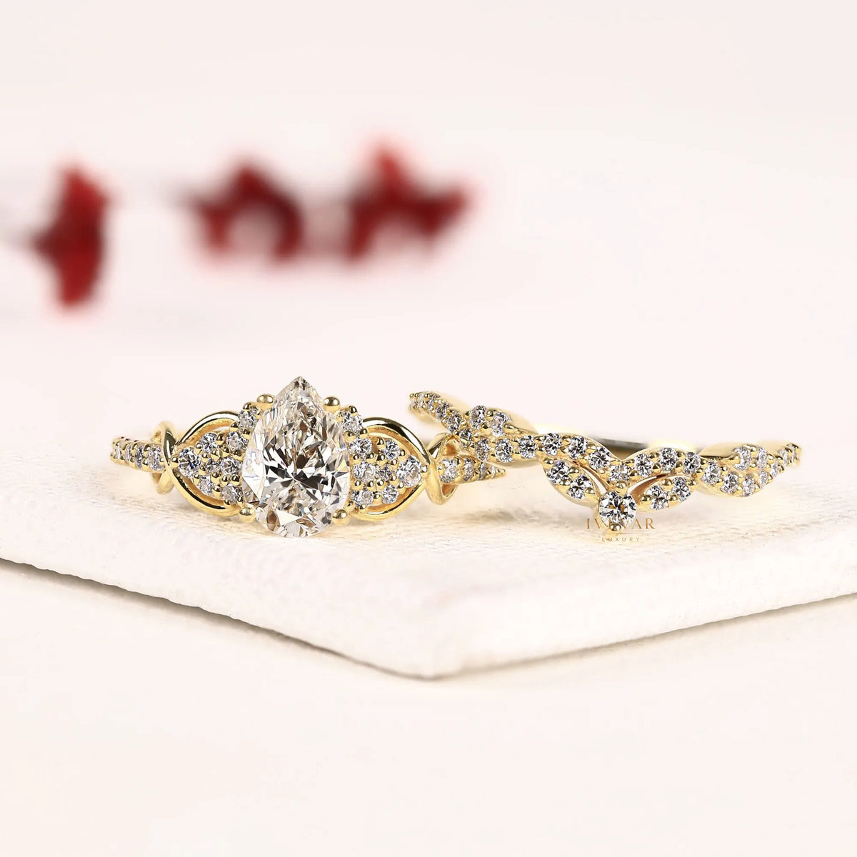 pear cut infinity lab diamond bridal set - view 2