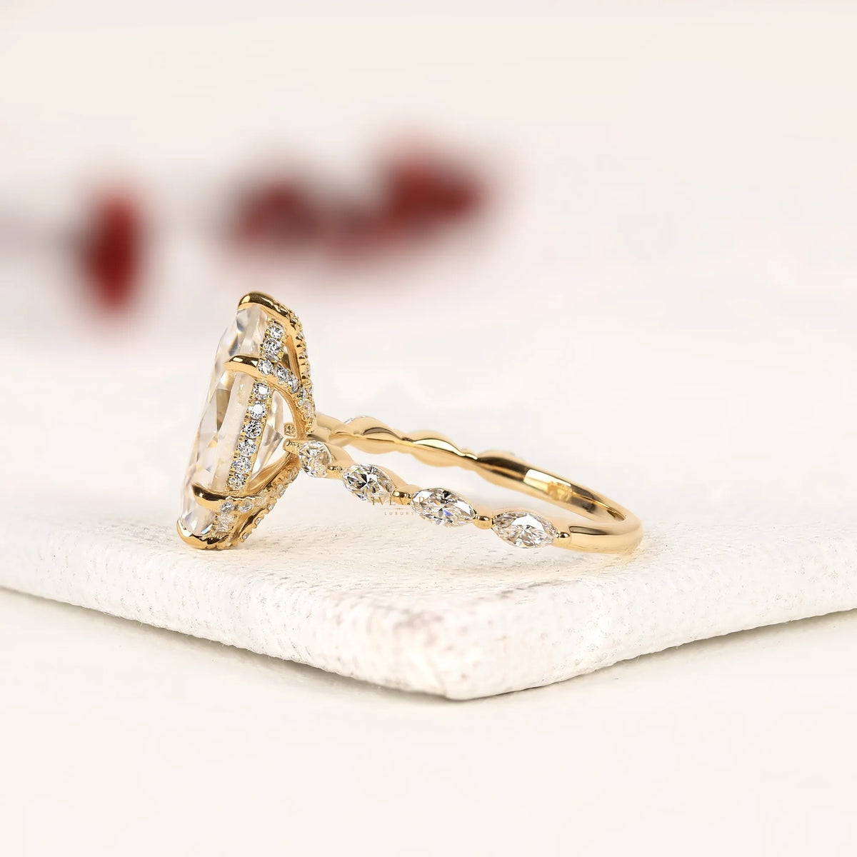 marquise cut moissanite diamond engagement ring with marquise side stones - view 2