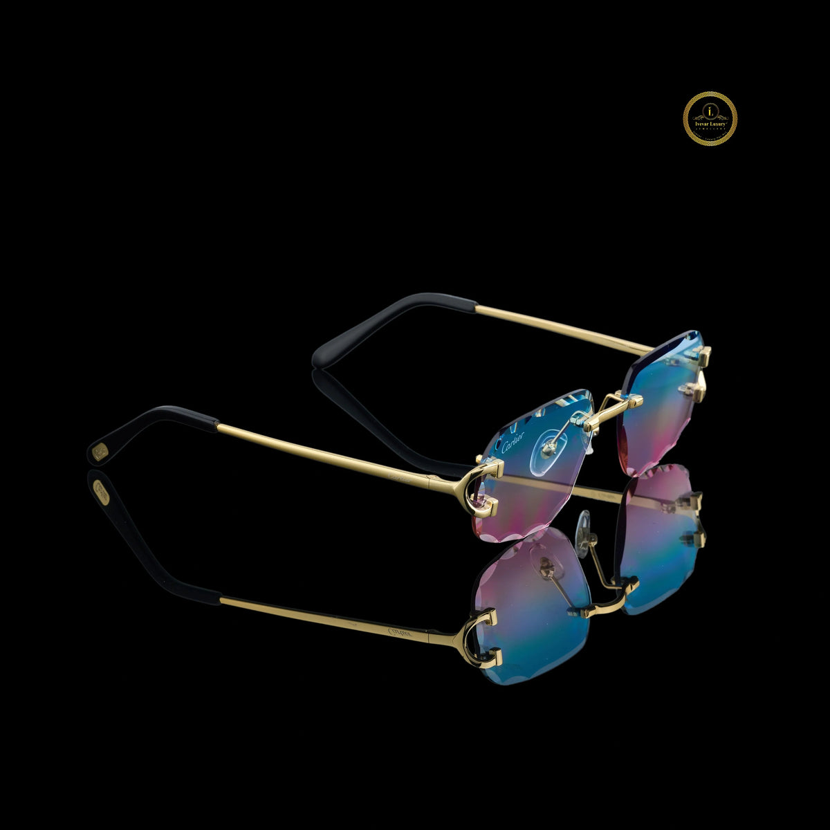 Designer Style Rimless Rectangular Gradient Lens Sunglasses - View 2