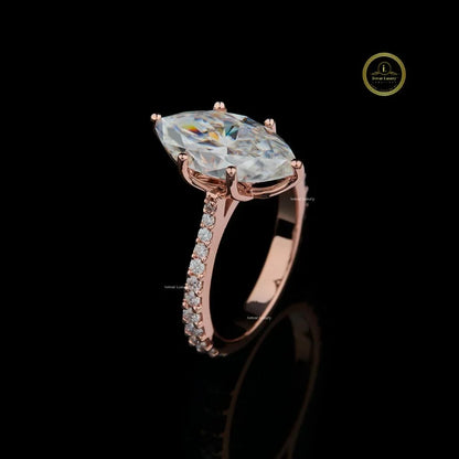 Marquise Cut Lab Diamond Pave Solitaire Ring - View 2