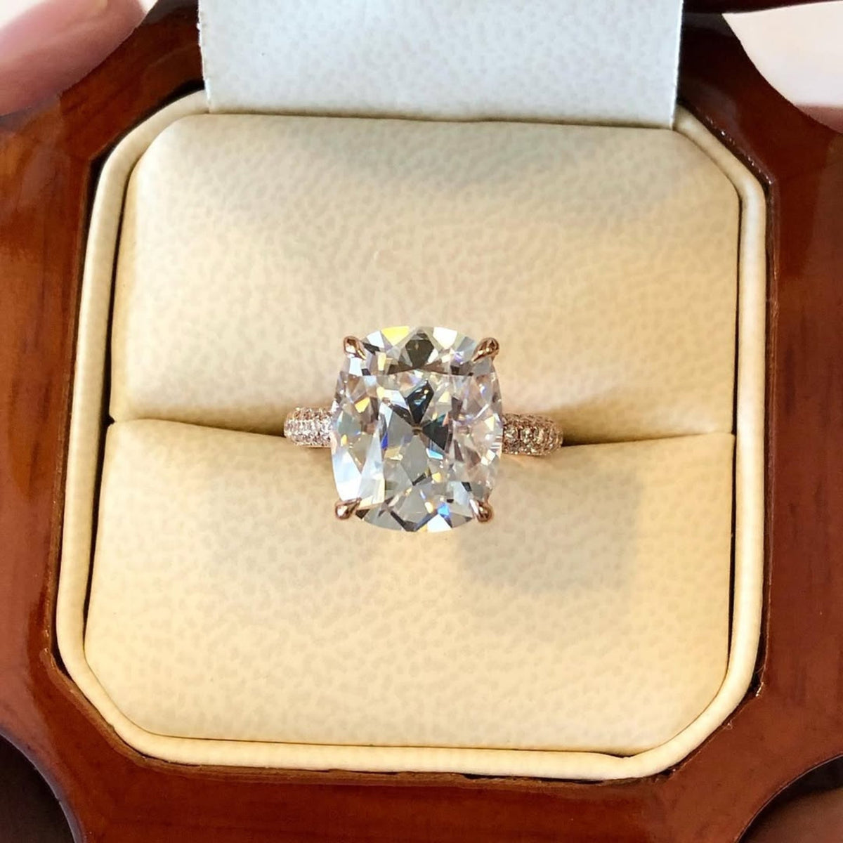 halo cushion cut moissanite diamond pave engagement ring