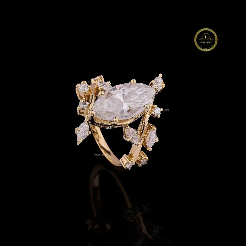 Marquise Lab Diamond Floral Cluster Statement Ring - View 2